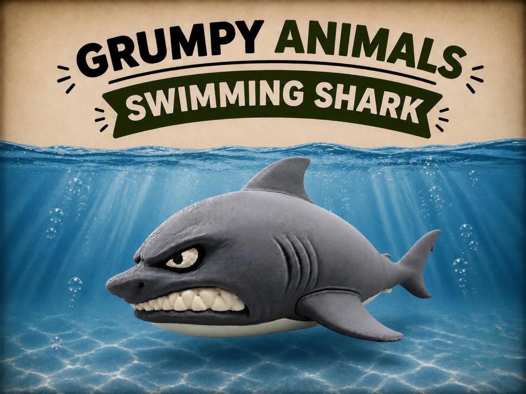 Grumpy Shark Figurine, Funny 3D Printed PETG Desk Decor, Floating Great White Collectible Gift