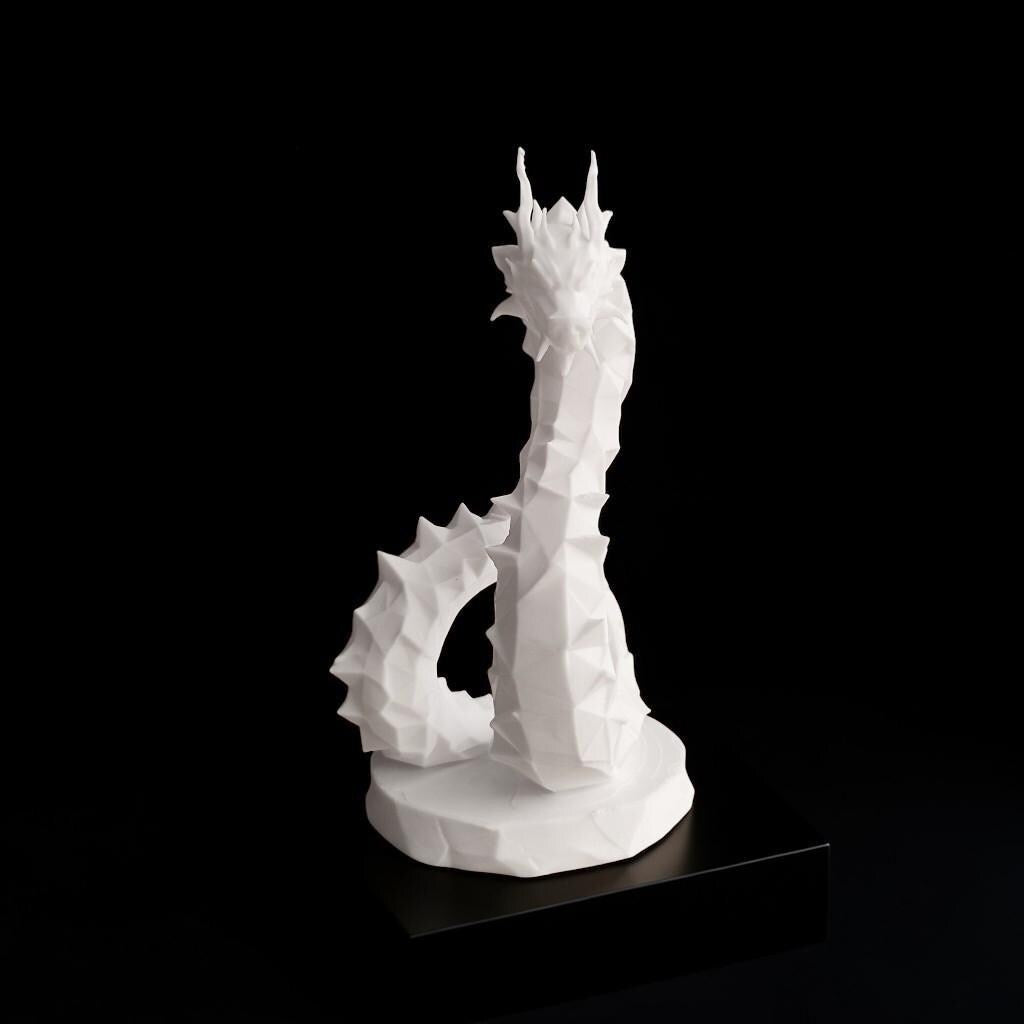 Low Poly Hydra Dragon Sculpture, 3D Printed White Geometric Fantasy Figurine, Modern Shelf Decor & Collectible Statue
