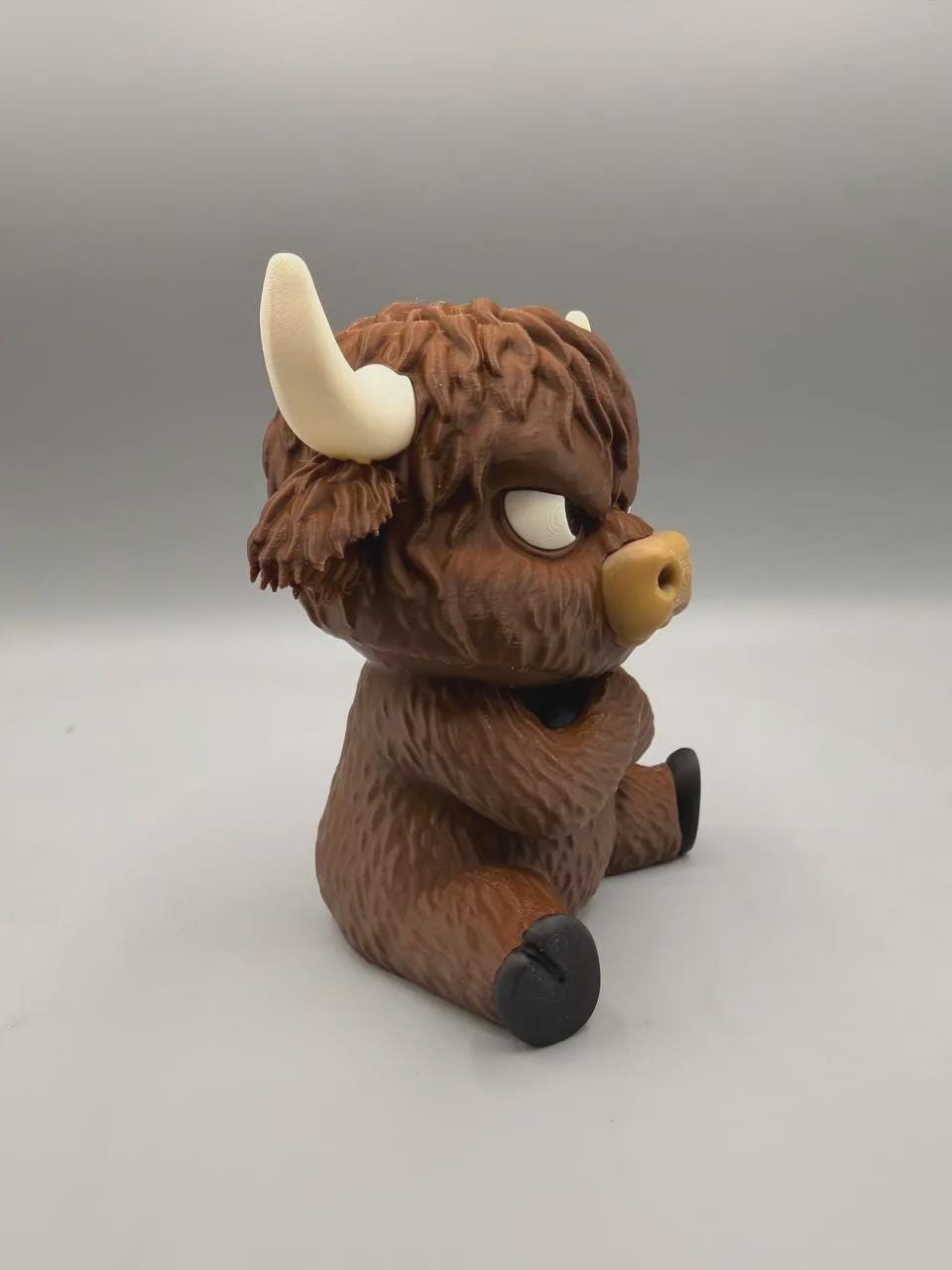 Grumpy Highland Cow 3D Printed Figurine, Funny Fluffy Cow Desk Decor, Office Shelf Collectible