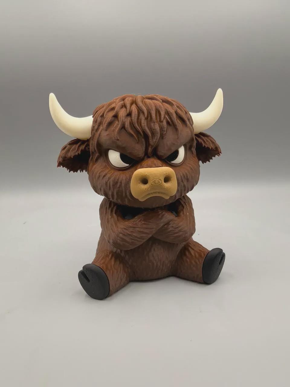 Grumpy Highland Cow 3D Printed Figurine, Funny Fluffy Cow Desk Decor, Office Shelf Collectible