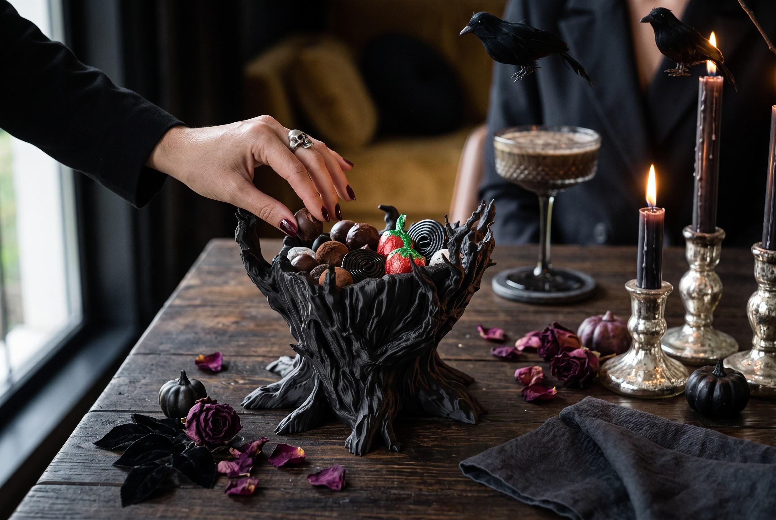 Spooky Tree Candy Bowl, 3D Printed Halloween Decor, Hollow Tree Trick or Treat Candy Holder, Spooky Tabletop Decoration