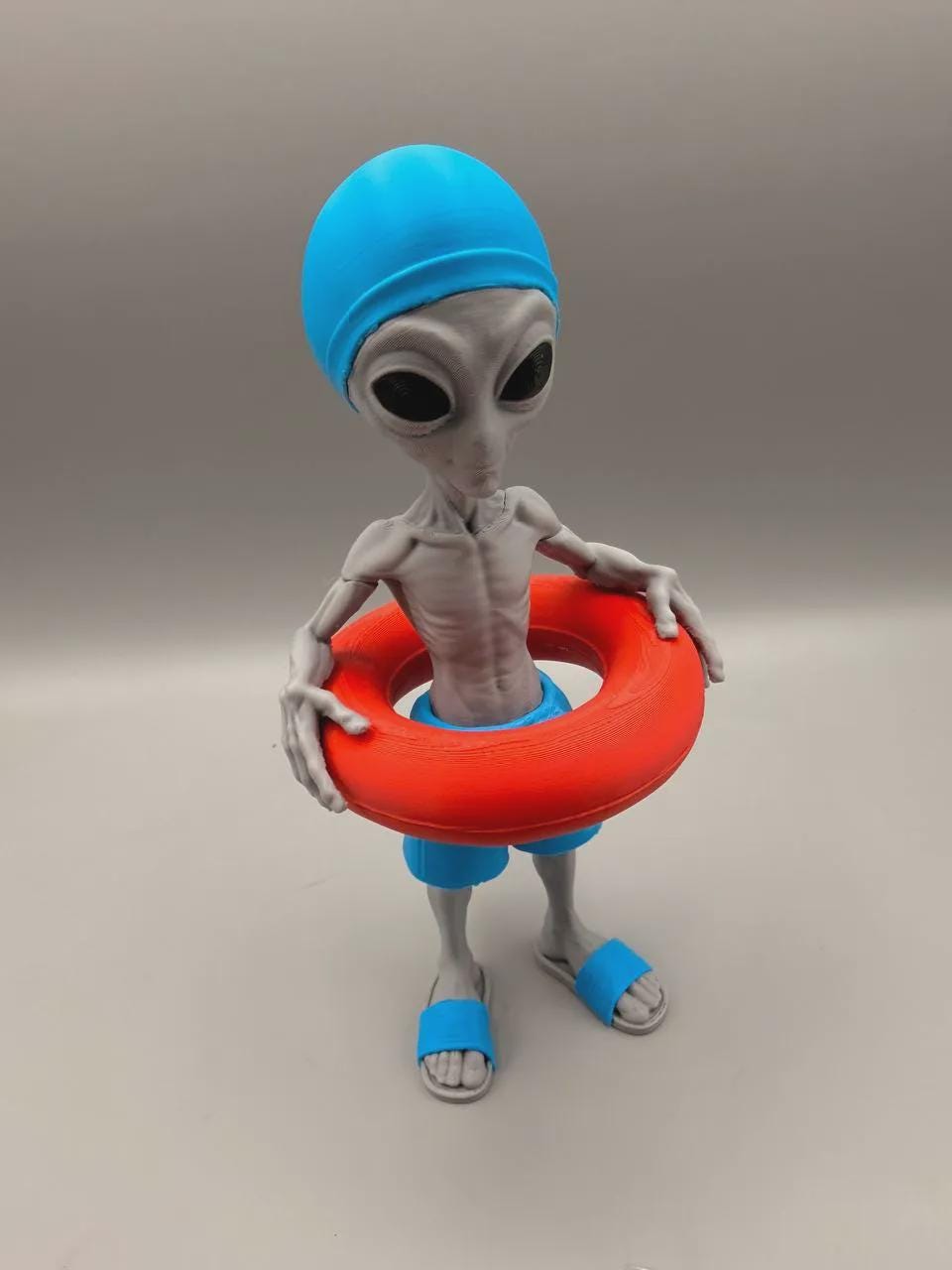 Beach Alien 3D Printed Figurine, Funny Summer Desk Decor, Sci-Fi Pool Party Shelf Collectible