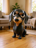 Grumpy Dachshund Figurine Gift, Funny Wiener Dog Desk Decor for Dog Lovers, Secret Santa Doxie