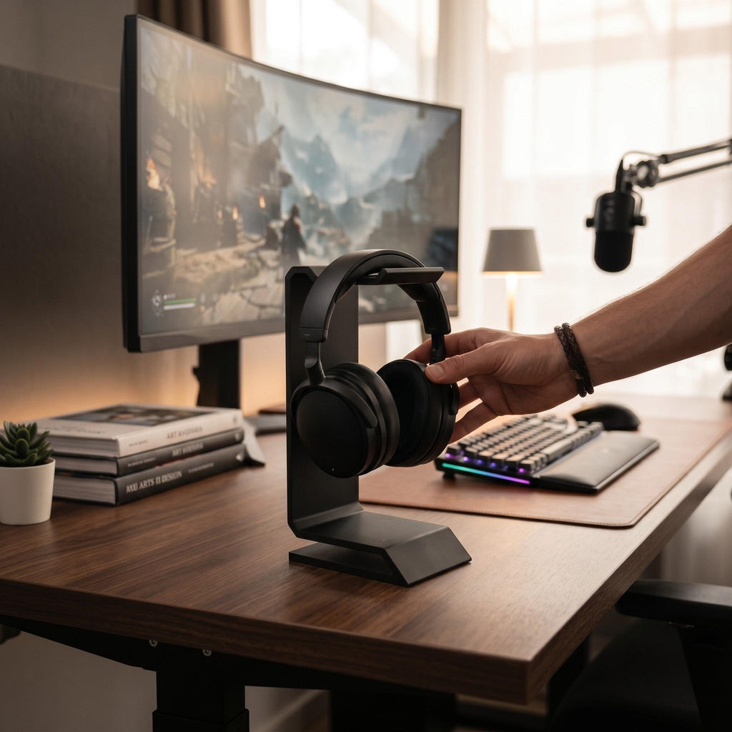 Cantilever Gaming Headset Holder, 3D Printed Headphone Stand | Minimalist Desk Organizer