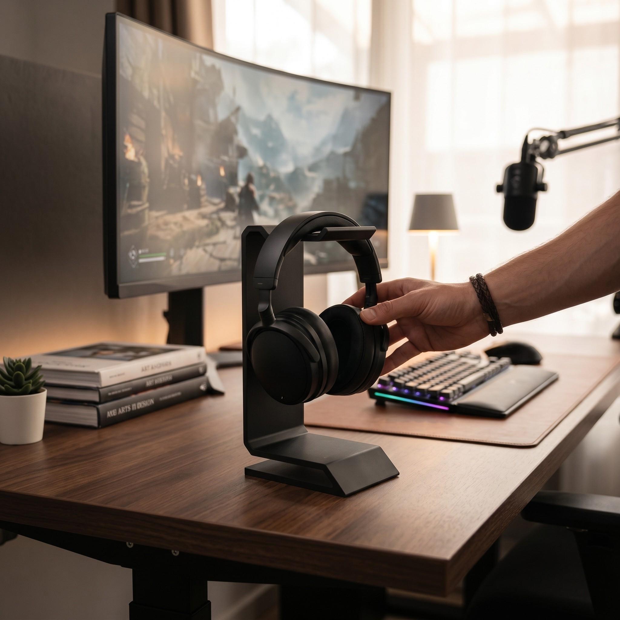 Cantilever Gaming Headset Holder, 3D Printed Headphone Stand | Minimalist Desk Organizer