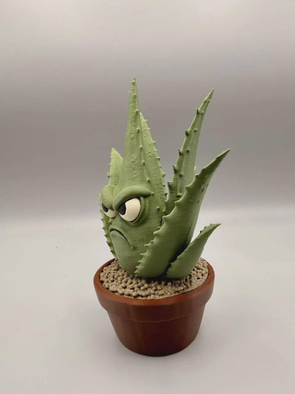 Grumpy Aloe Plant Figurine, Funny 3D Printed Succulent Desk Decor, Office Shelf Collectible