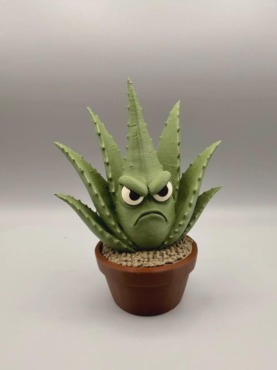 Grumpy Aloe Plant Figurine, Funny 3D Printed Succulent Desk Decor, Office Shelf Collectible