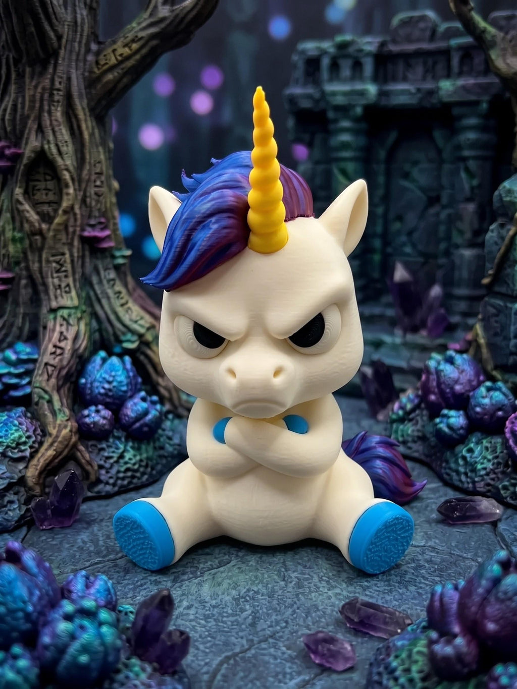 Grumpy Unicorn Figurine, Crossed-Arms Unicorn Who Ran Out of Magic For Your Nonsense