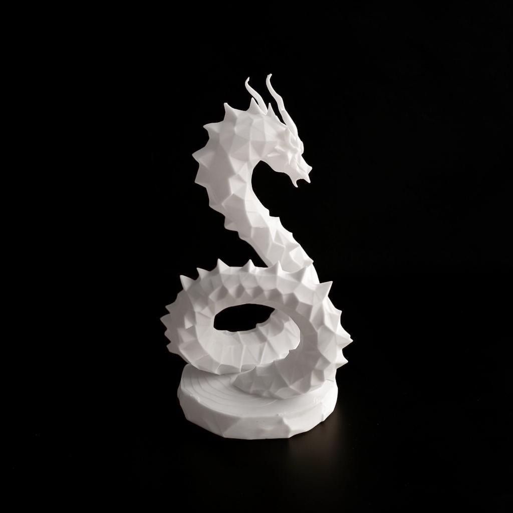Low Poly Hydra Dragon Sculpture, 3D Printed White Geometric Fantasy Figurine, Modern Shelf Decor & Collectible Statue