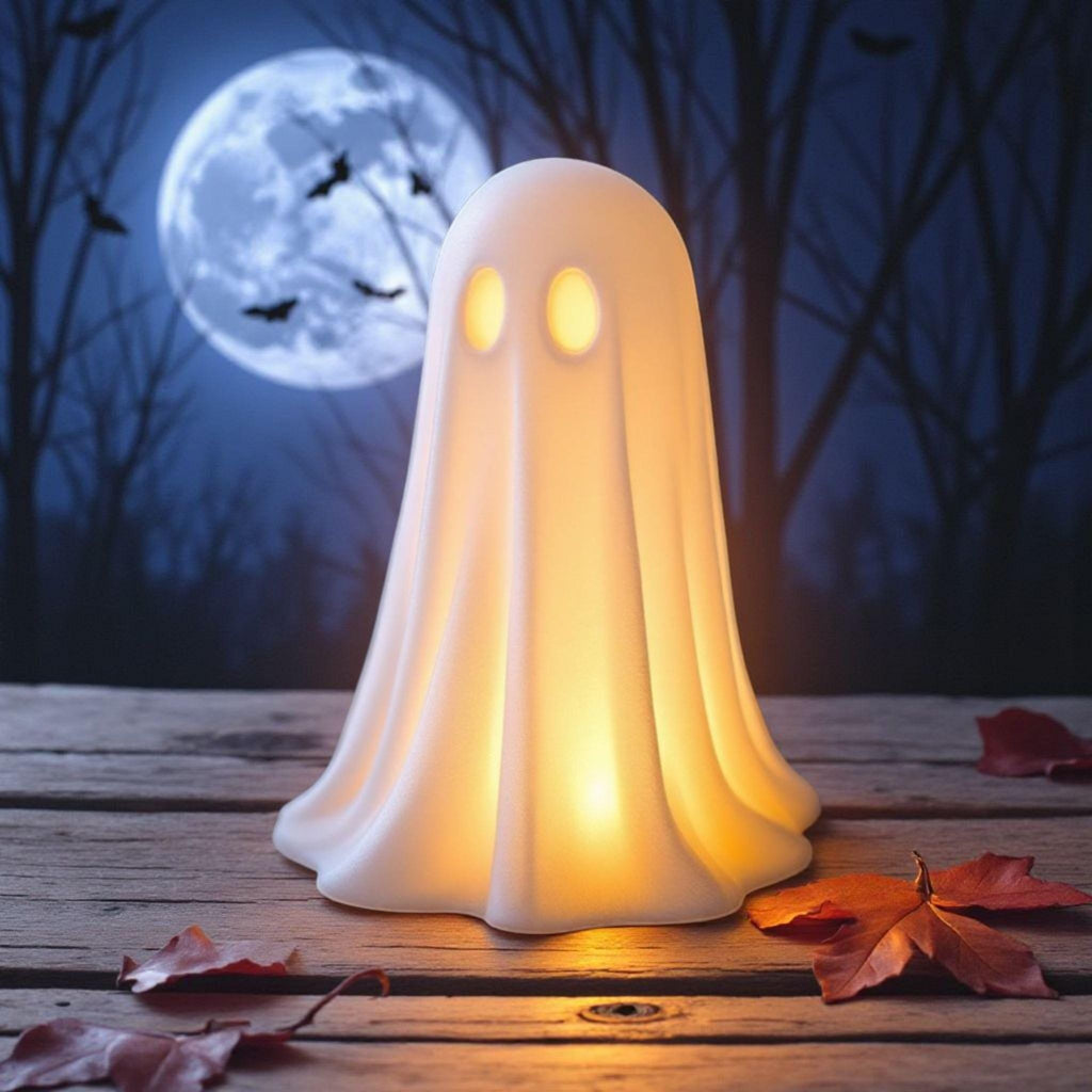 Ghost Lamp for LED Tealight, 3D Printed Halloween Decor, Cute Spooky Night Light, Fall Mantel & Desk Decoration