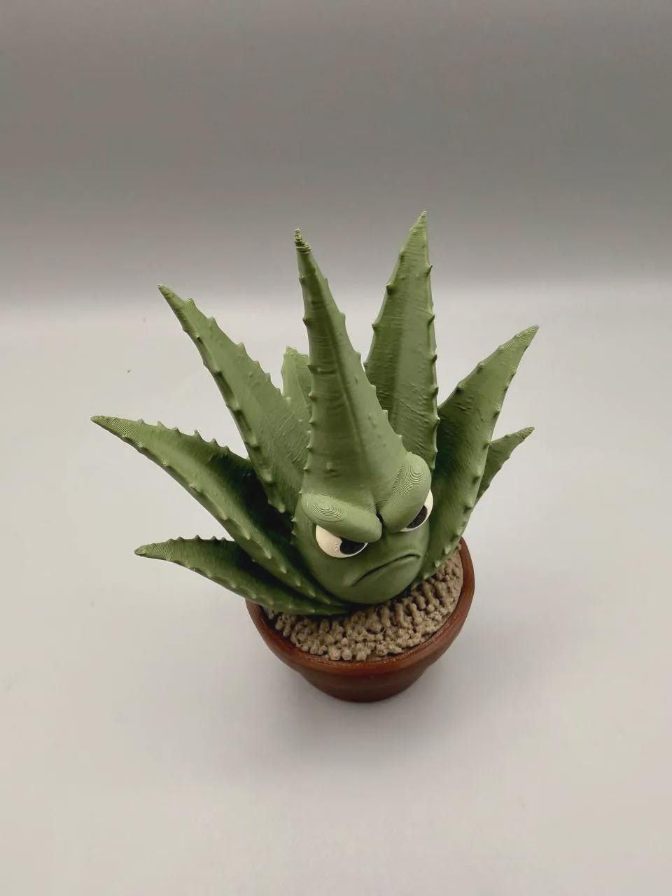Grumpy Aloe Plant Figurine, Funny 3D Printed Succulent Desk Decor, Office Shelf Collectible