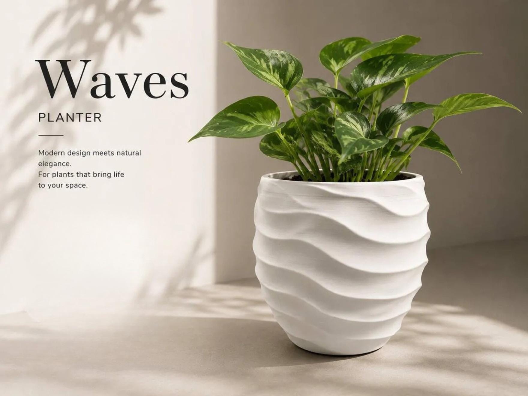 3D Printed Planter Pot, Modern Wavy Plant Holder, Geometric Home Decor, Indoor Planter for Desk Shelf Windowsill