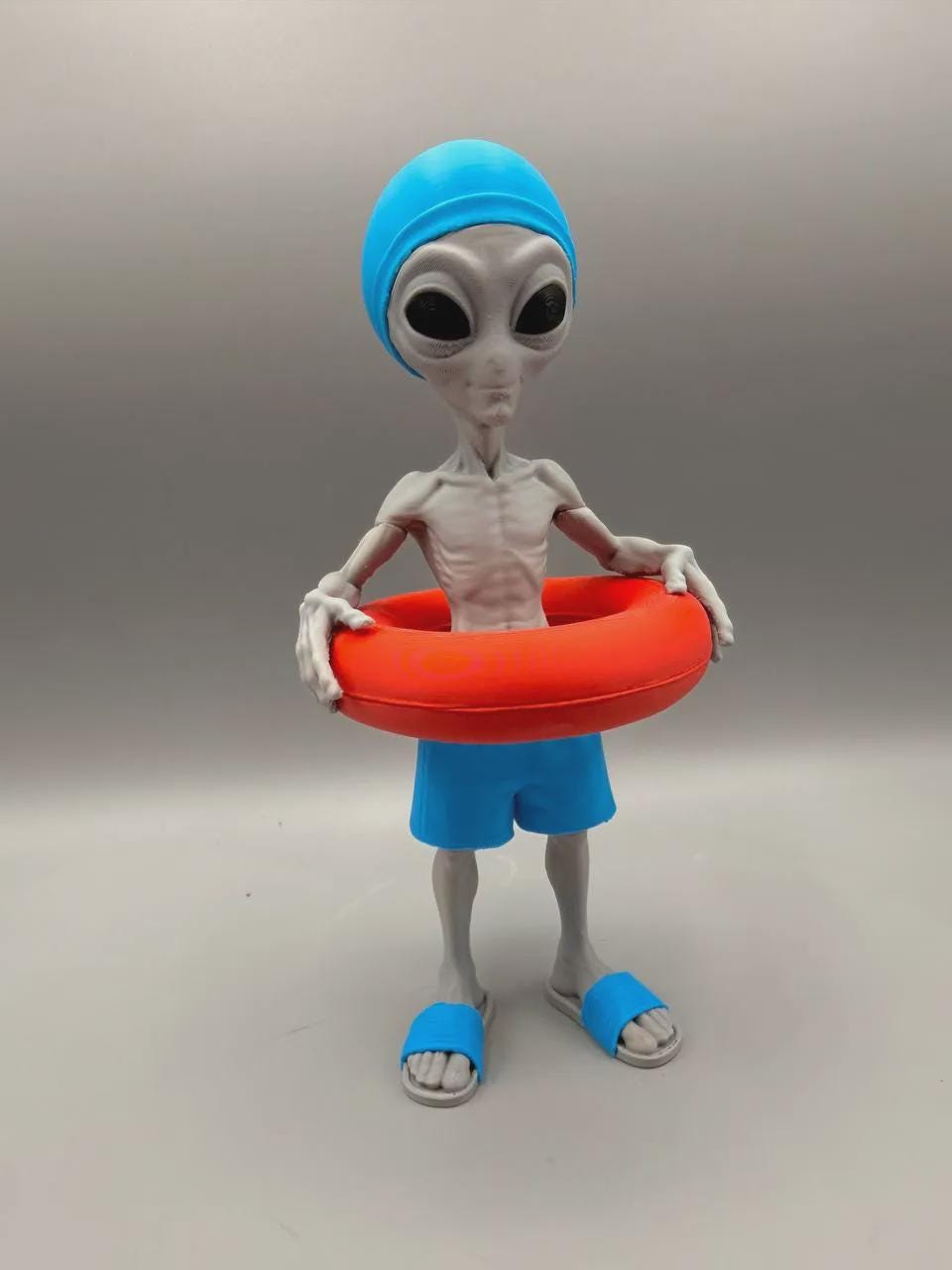 Beach Alien 3D Printed Figurine, Funny Summer Desk Decor, Sci-Fi Pool Party Shelf Collectible