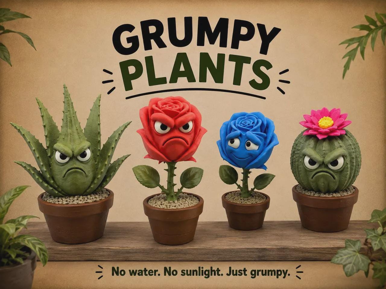 Grumpy Aloe Plant Figurine, Funny 3D Printed Succulent Desk Decor, Office Shelf Collectible