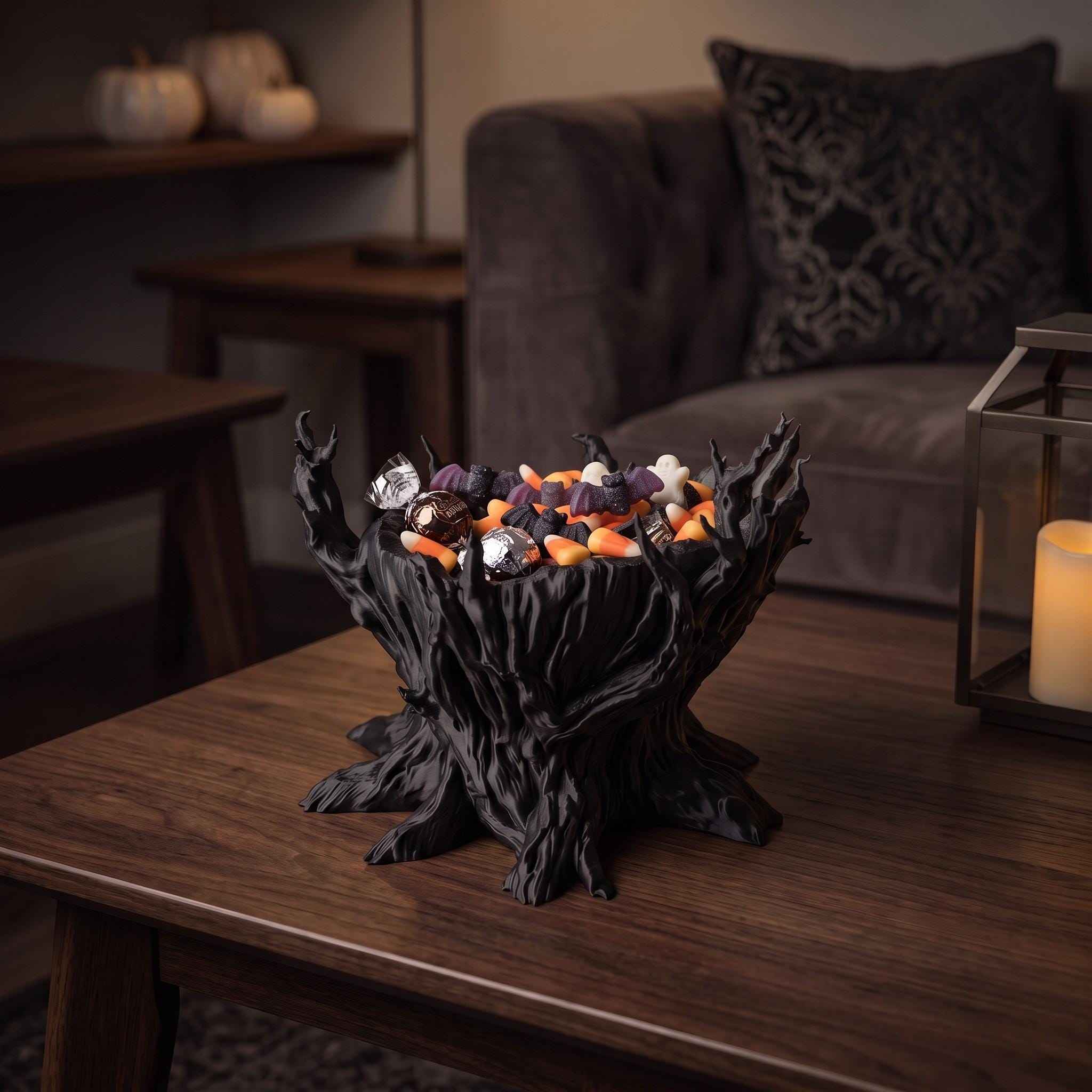 Spooky Tree Candy Bowl, 3D Printed Halloween Decor, Hollow Tree Trick or Treat Candy Holder, Spooky Tabletop Decoration