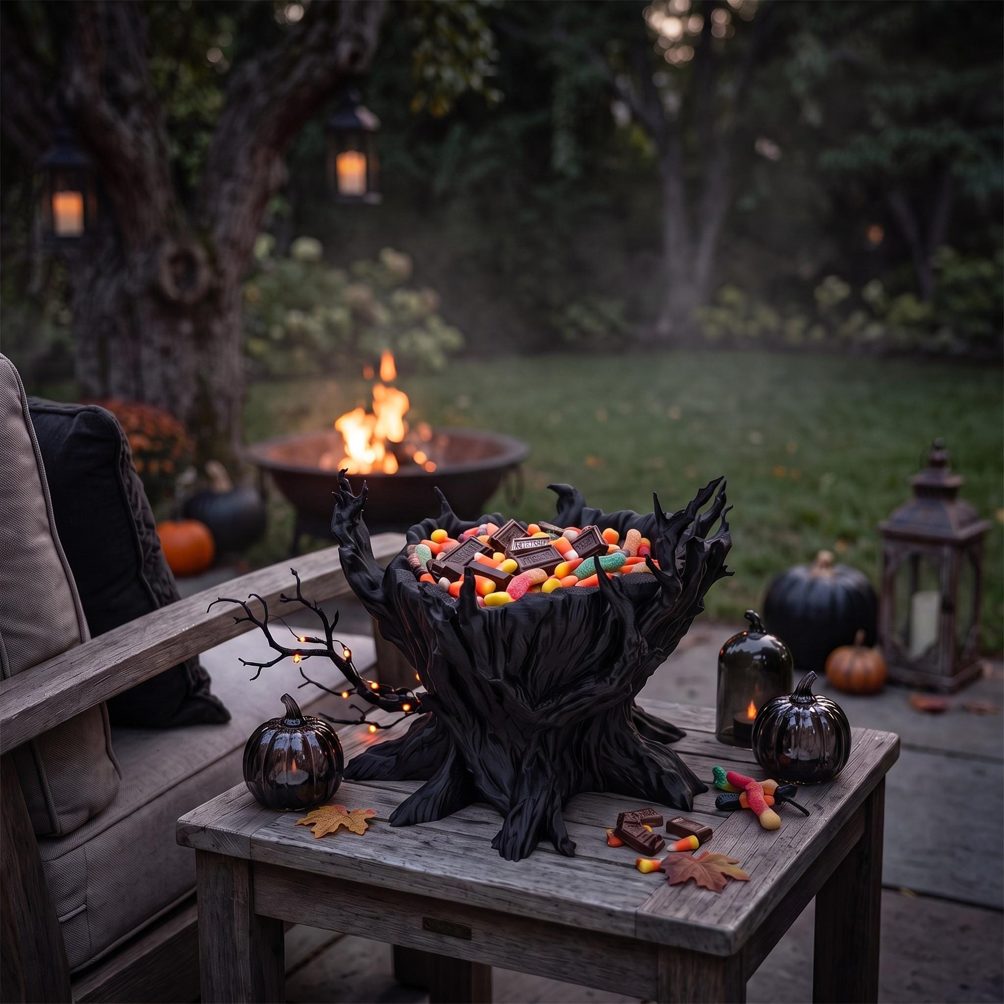 Spooky Tree Candy Bowl, 3D Printed Halloween Decor, Hollow Tree Trick or Treat Candy Holder, Spooky Tabletop Decoration