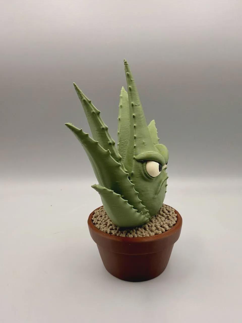 Grumpy Aloe Plant Figurine, Funny 3D Printed Succulent Desk Decor, Office Shelf Collectible