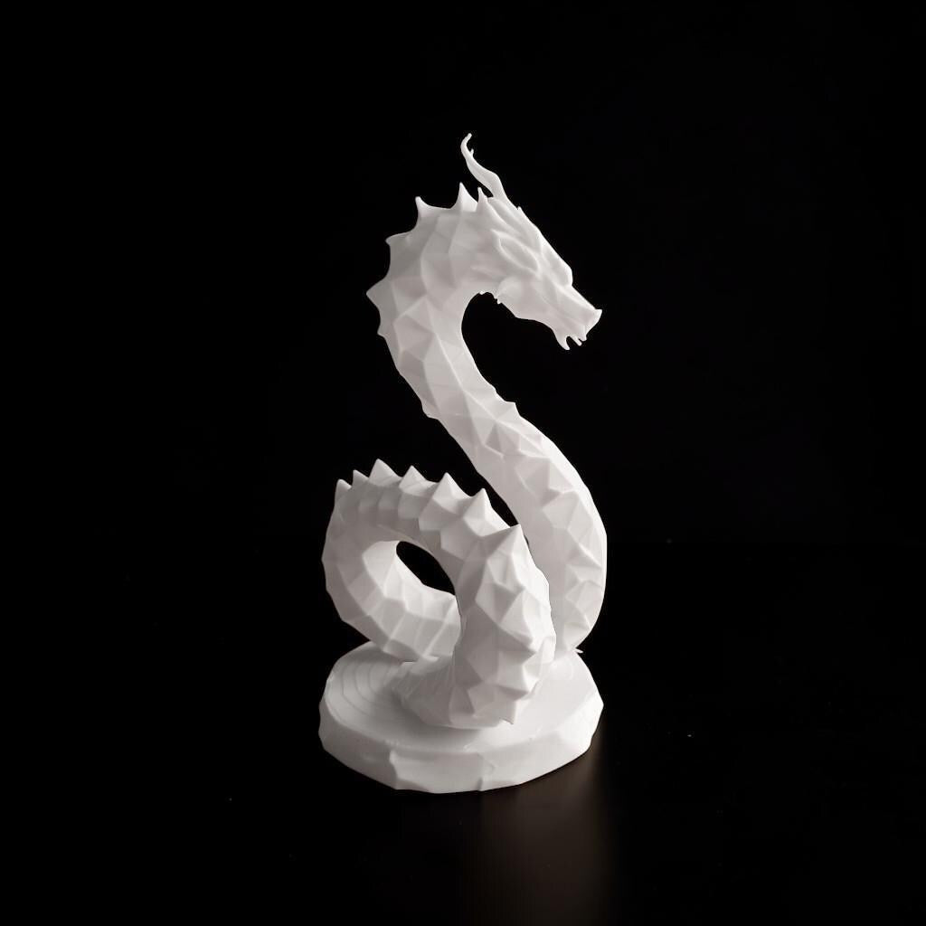 Low Poly Hydra Dragon Sculpture, 3D Printed White Geometric Fantasy Figurine, Modern Shelf Decor & Collectible Statue