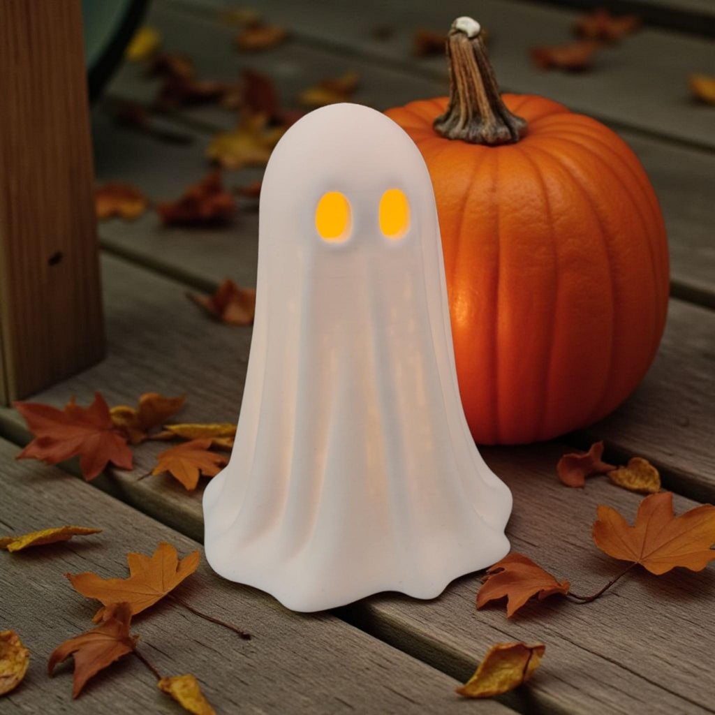 Ghost Lamp for LED Tealight, 3D Printed Halloween Decor, Cute Spooky Night Light, Fall Mantel & Desk Decoration