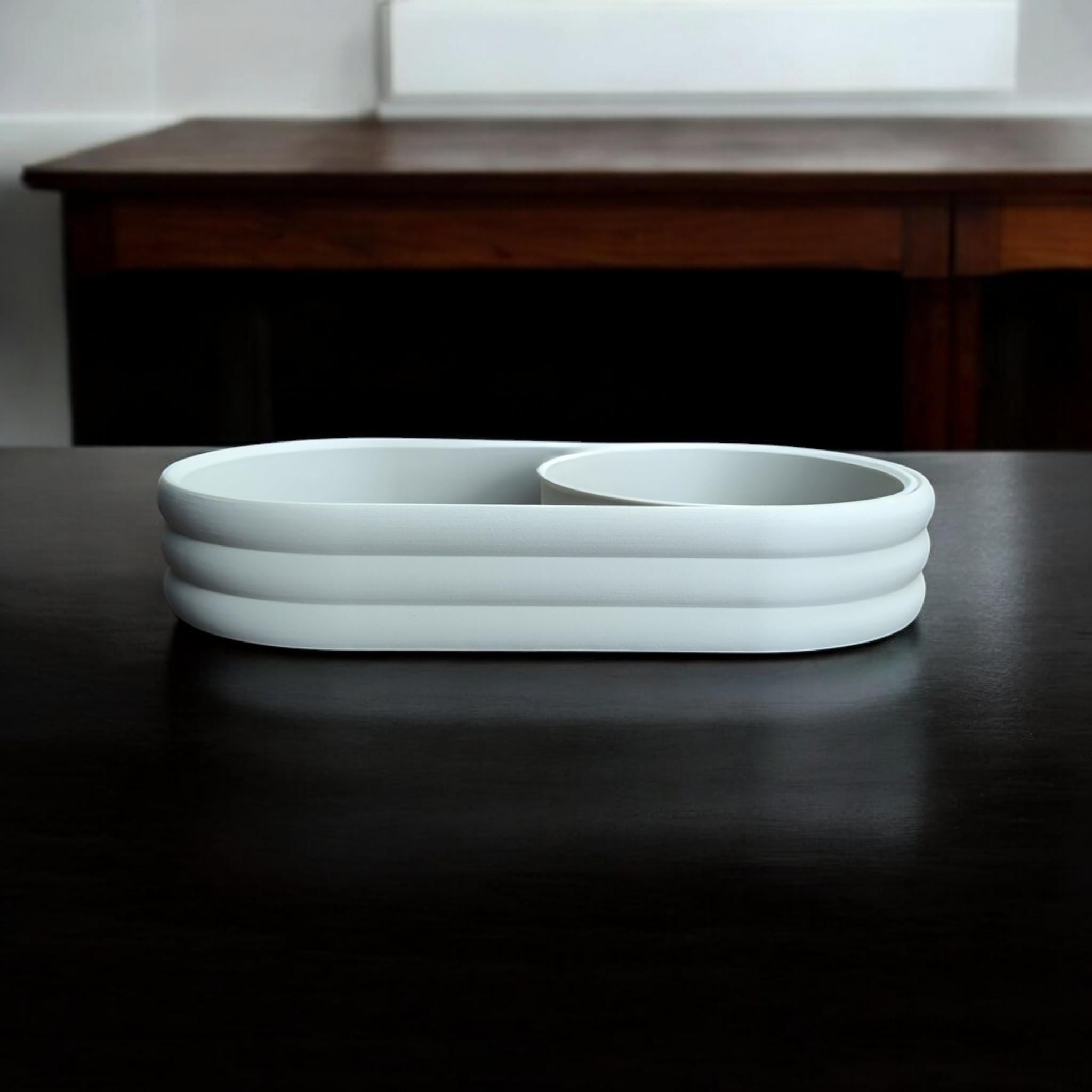 Mid-Century Modern Catch-All Tray with Sliding Coin Bowl, 3D Printed Ribbed Valet Tray, Modern Desk & Dresser Organizer