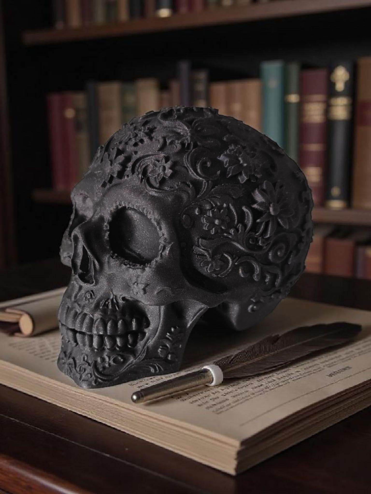 Mexican Ornament Skull, 3D Printed Day of the Dead Decor, Ornate Sugar Skull Sculpture, Dia de Los Muertos Halloween Display Piece