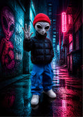 Gray Alien Figurine 3D Printed, Urban Streetwear Alien Desk Decor, Sci-Fi Shelf Collectible