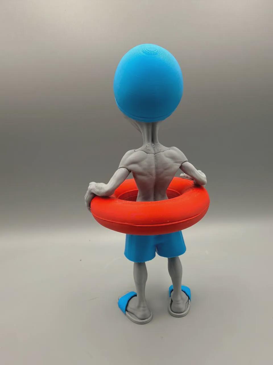 Beach Alien 3D Printed Figurine, Funny Summer Desk Decor, Sci-Fi Pool Party Shelf Collectible