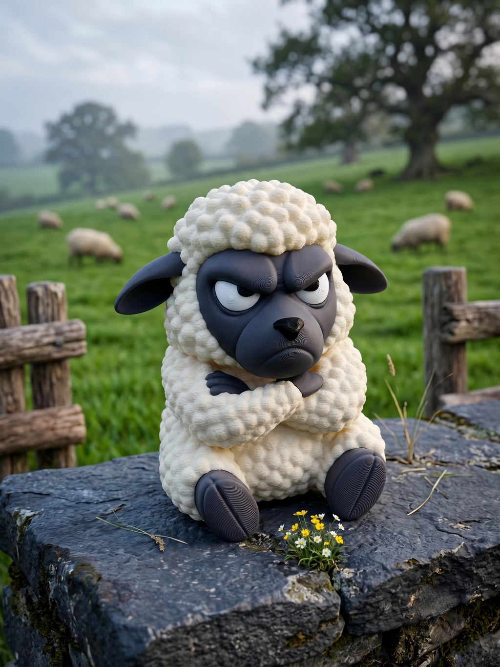 Grumpy Sheep Figurine, Fluffy Ball of Rage Who Is Absolutely Done With Ewe