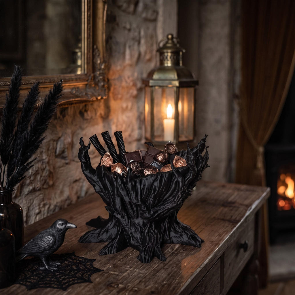 Spooky Tree Candy Bowl, 3D Printed Halloween Decor, Hollow Tree Trick or Treat Candy Holder, Spooky Tabletop Decoration