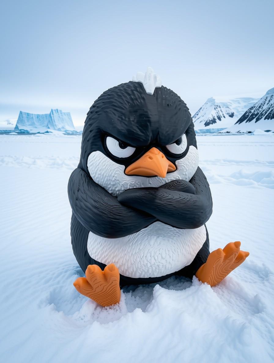 Grumpy Penguin Figurine, Funny 3D Printed Desk Decor, Judgmental Waddle Collectible Gift