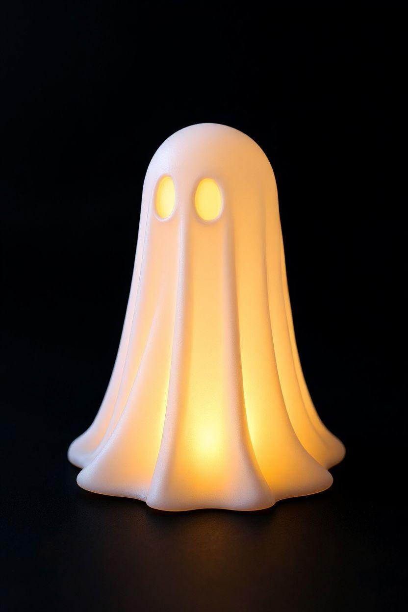 Ghost Lamp for LED Tealight, 3D Printed Halloween Decor, Cute Spooky Night Light, Fall Mantel & Desk Decoration
