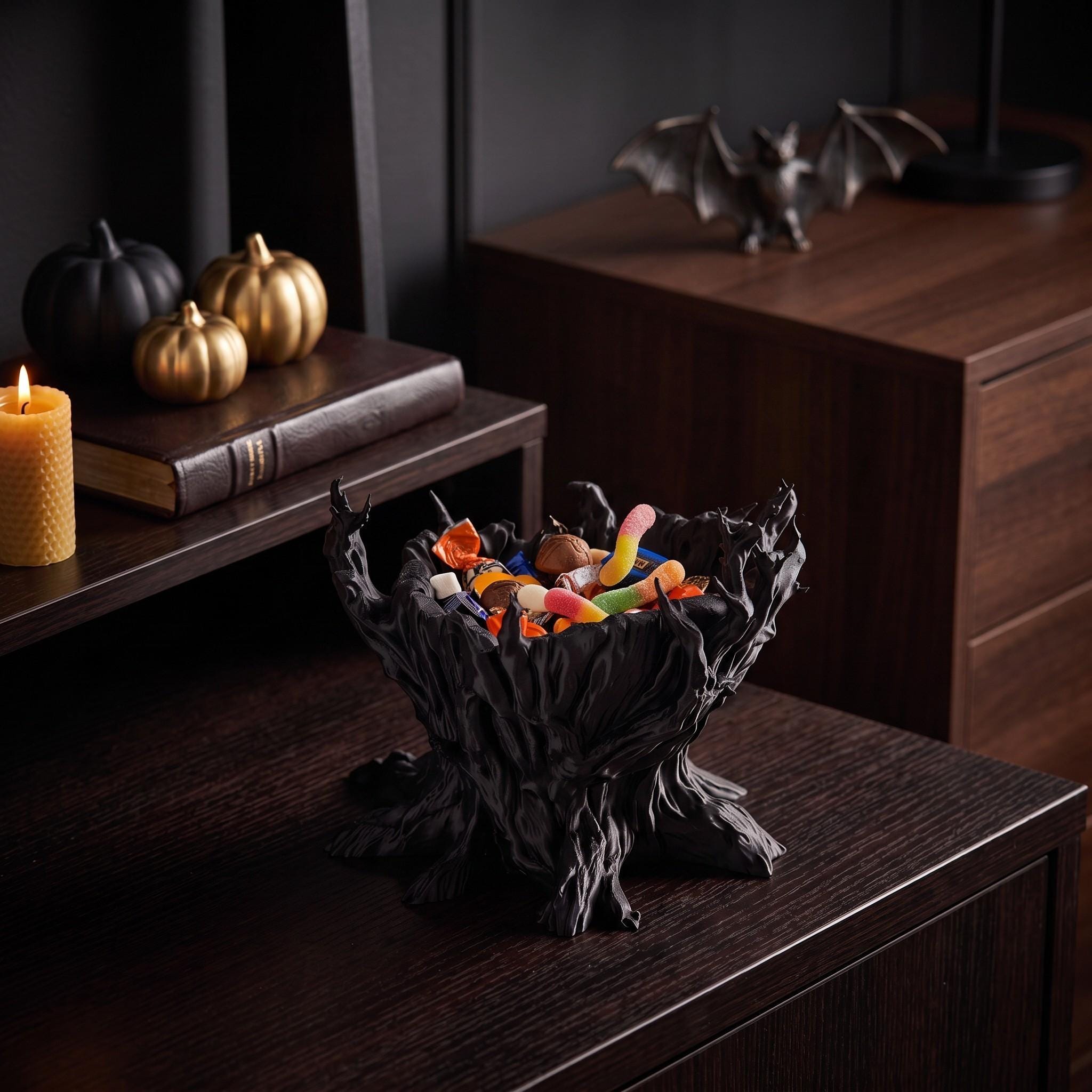 Spooky Tree Candy Bowl, 3D Printed Halloween Decor, Hollow Tree Trick or Treat Candy Holder, Spooky Tabletop Decoration