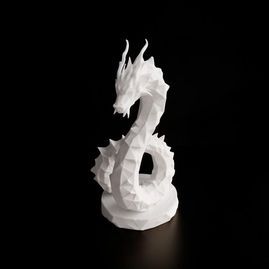 Low Poly Hydra Dragon Sculpture, 3D Printed White Geometric Fantasy Figurine, Modern Shelf Decor & Collectible Statue