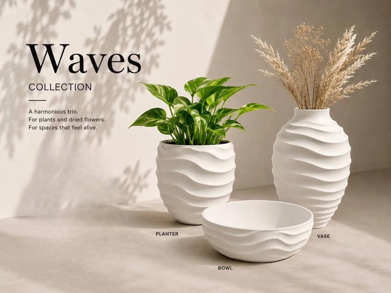 3D Printed Planter Pot, Modern Wavy Plant Holder, Geometric Home Decor, Indoor Planter for Desk Shelf Windowsill