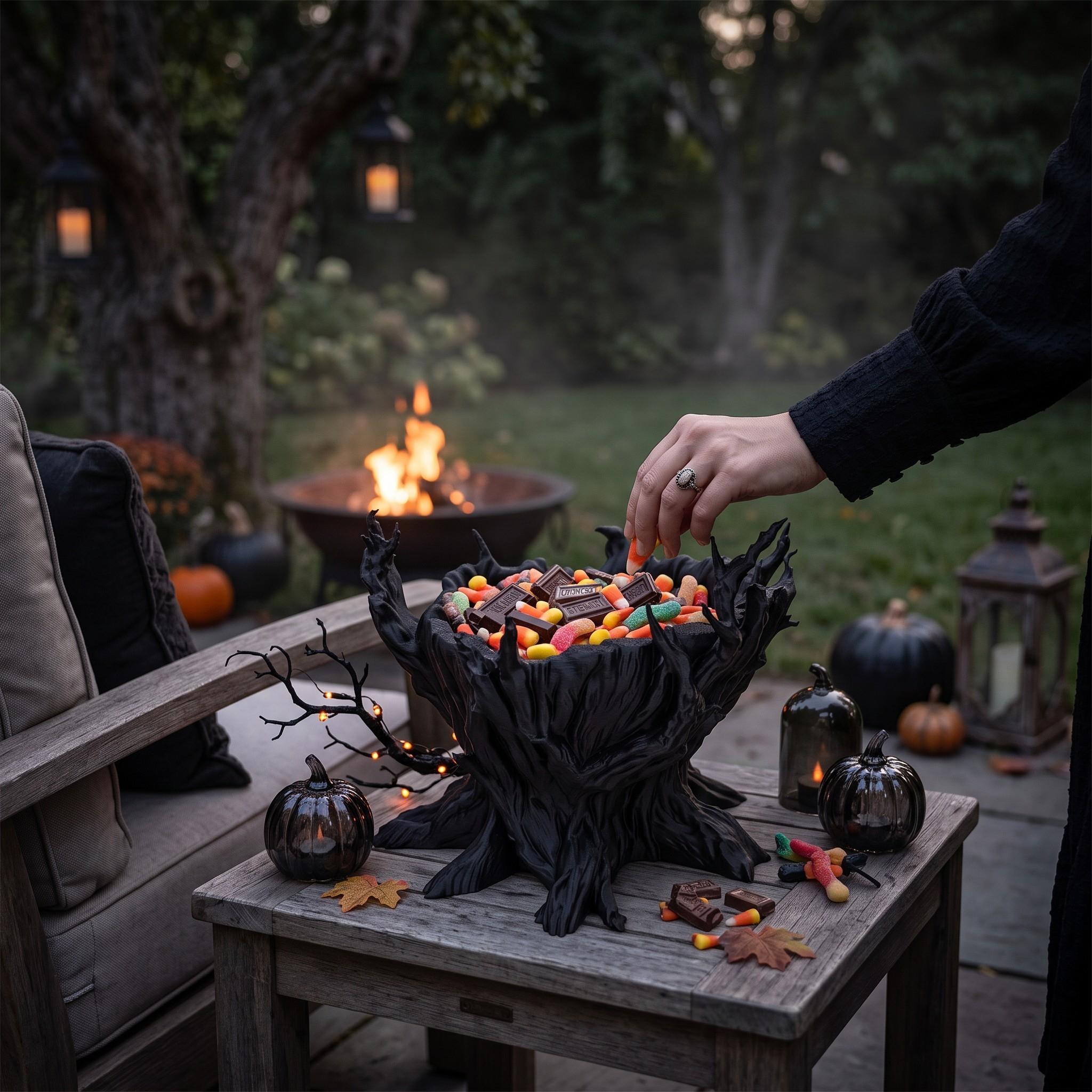 Spooky Tree Candy Bowl, 3D Printed Halloween Decor, Hollow Tree Trick or Treat Candy Holder, Spooky Tabletop Decoration