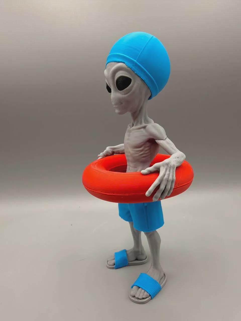 Beach Alien 3D Printed Figurine, Funny Summer Desk Decor, Sci-Fi Pool Party Shelf Collectible