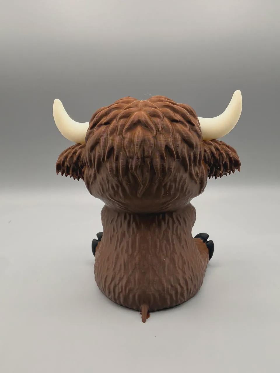 Grumpy Highland Cow 3D Printed Figurine, Funny Fluffy Cow Desk Decor, Office Shelf Collectible