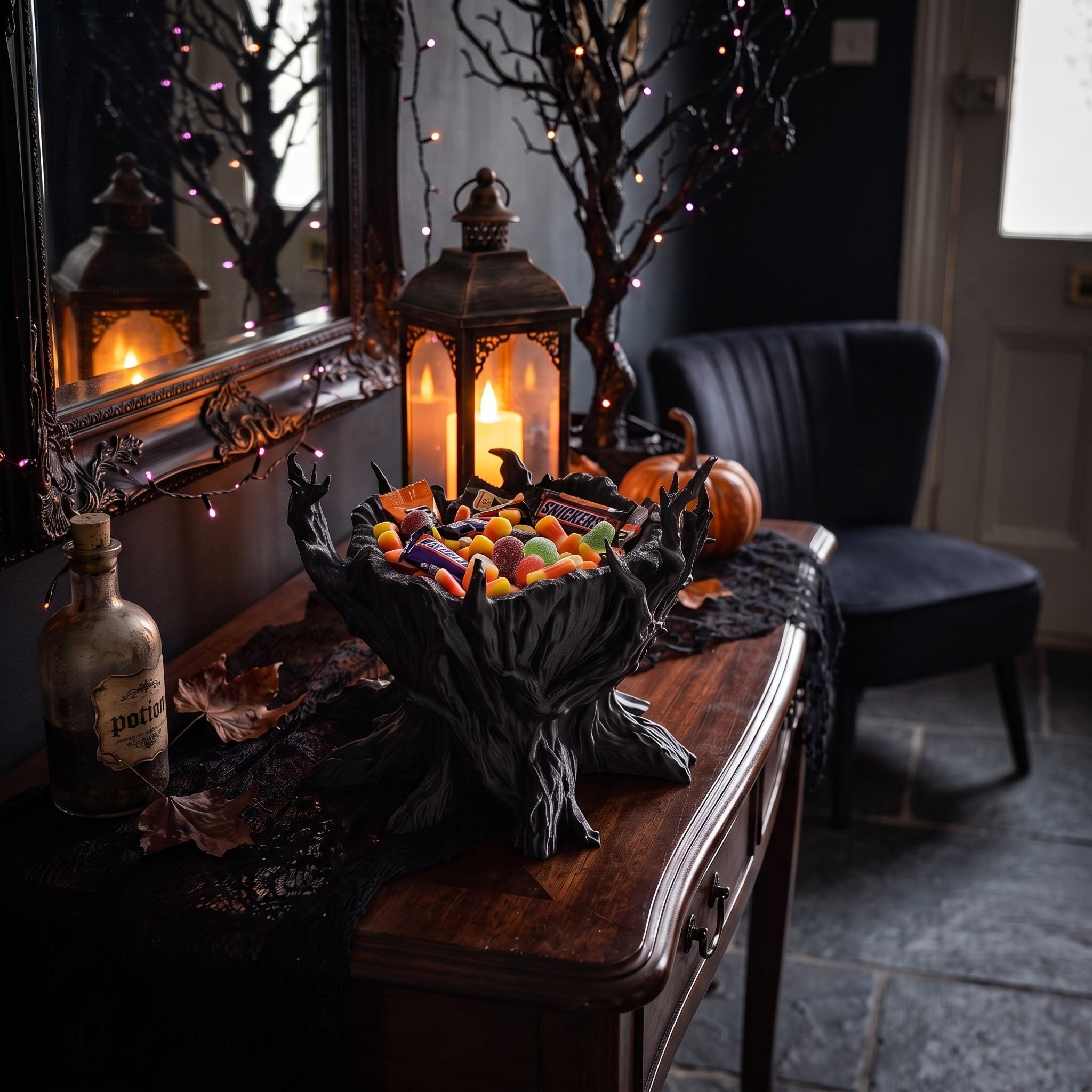 Spooky Tree Candy Bowl, 3D Printed Halloween Decor, Hollow Tree Trick or Treat Candy Holder, Spooky Tabletop Decoration