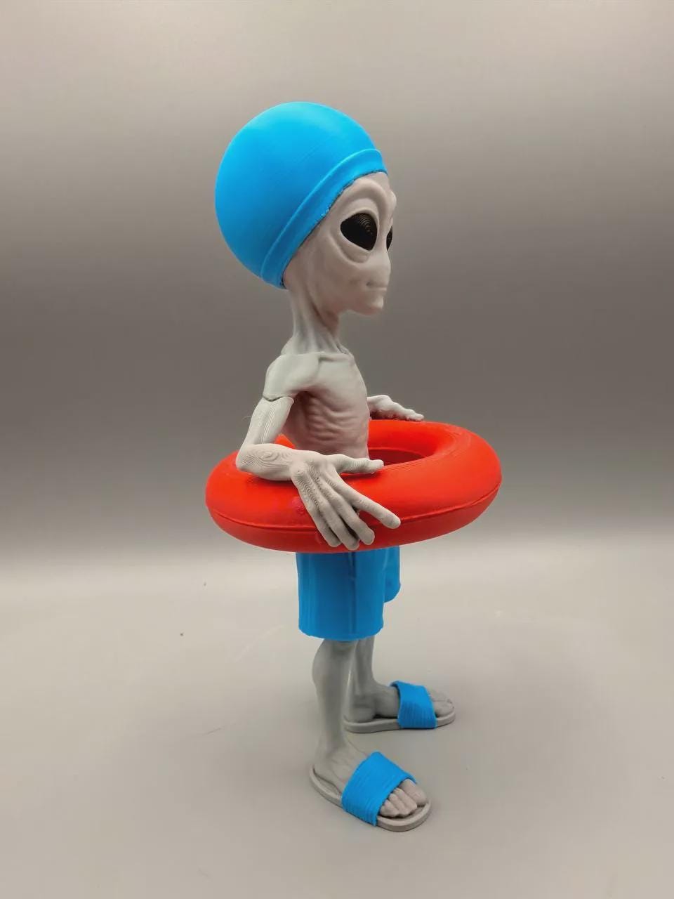 Beach Alien 3D Printed Figurine, Funny Summer Desk Decor, Sci-Fi Pool Party Shelf Collectible