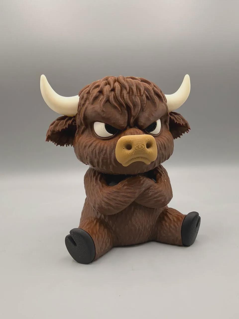 Grumpy Highland Cow 3D Printed Figurine, Funny Fluffy Cow Desk Decor, Office Shelf Collectible