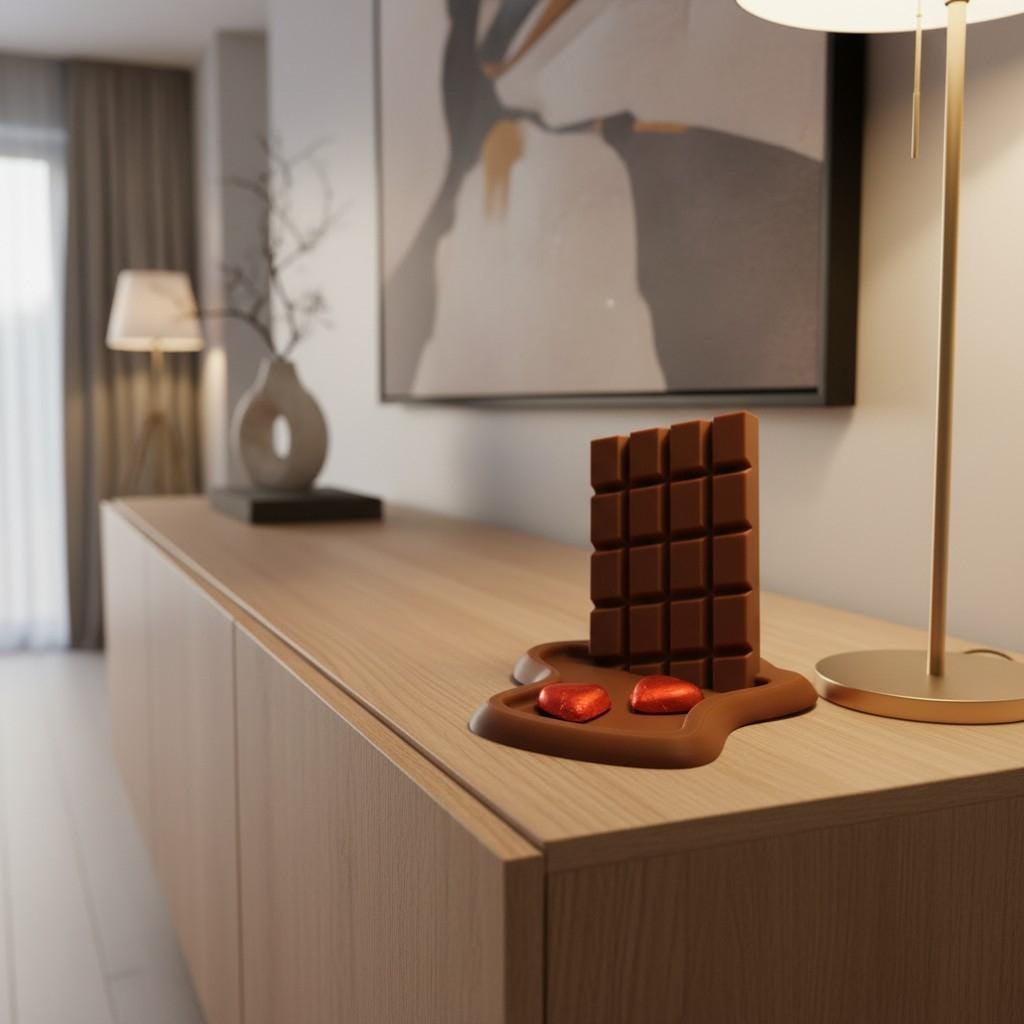 Unique Chocolate Lover Gift - Melting Candy Phone Stand, Whimsical Kitchen Counter Key Tray, Cute Bedroom Nightstand Catchall, Foodie Gift