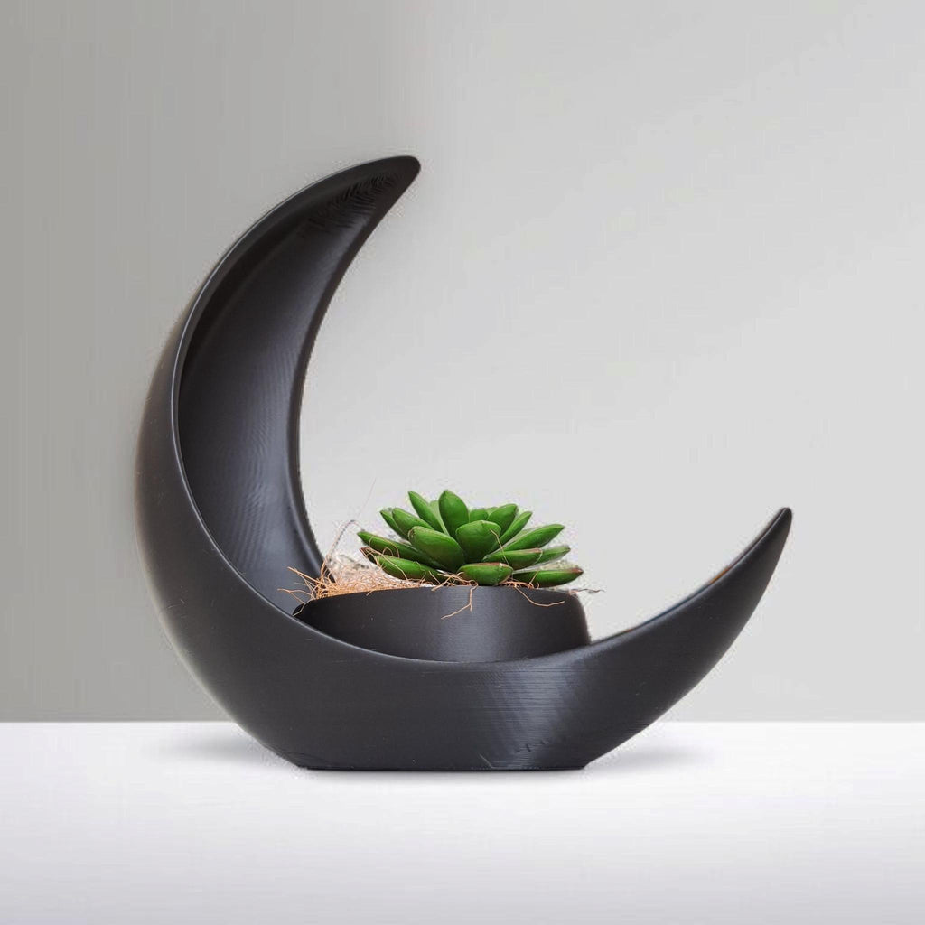 Crescent Moon Planter 3D Printed Succulent Pot Moon Plant Holder Boho Shelf Decor Minimalist Gothic Home Decoration by Deltaprints