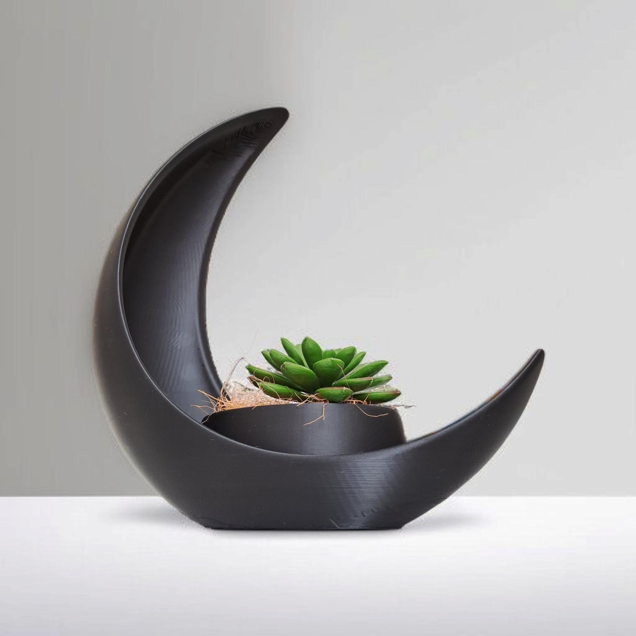 Crescent Moon Planter 3D Printed Succulent Pot Moon Plant Holder Boho Shelf Decor Minimalist Gothic Home Decoration by Deltaprints