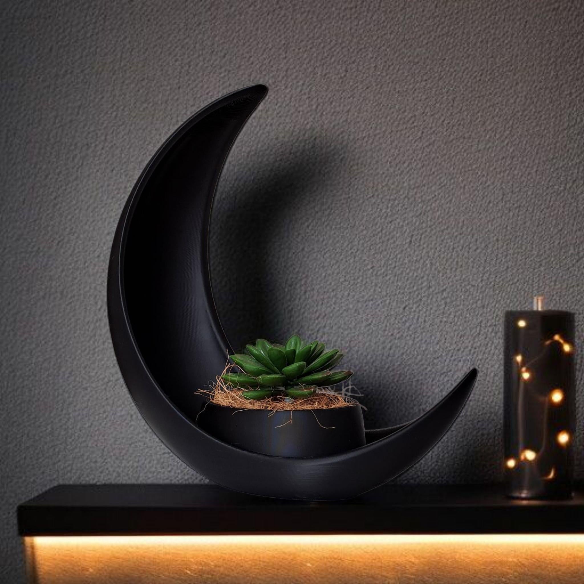 Crescent Moon Planter 3D Printed Succulent Pot Moon Plant Holder Boho Shelf Decor Minimalist Gothic Home Decoration by Deltaprints