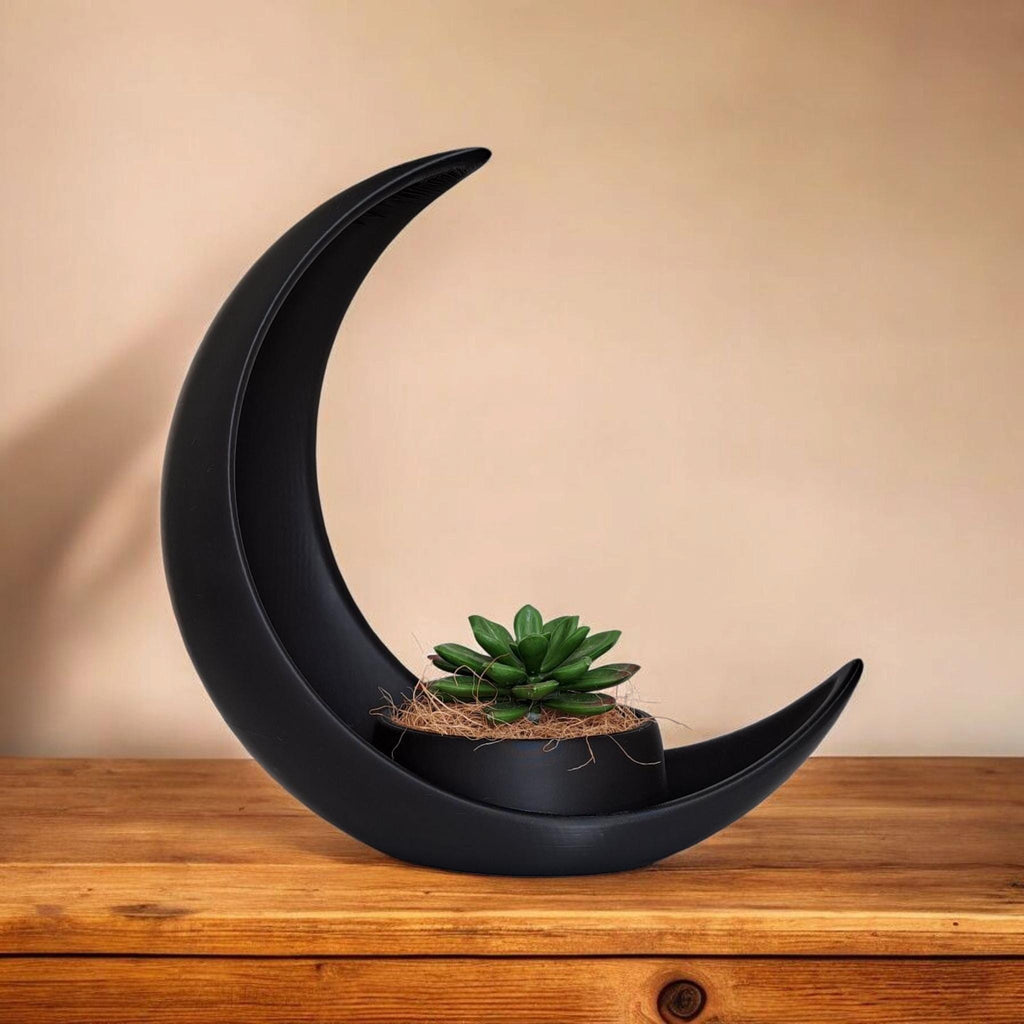 Crescent Moon Planter 3D Printed Succulent Pot Moon Plant Holder Boho Shelf Decor Minimalist Gothic Home Decoration by Deltaprints
