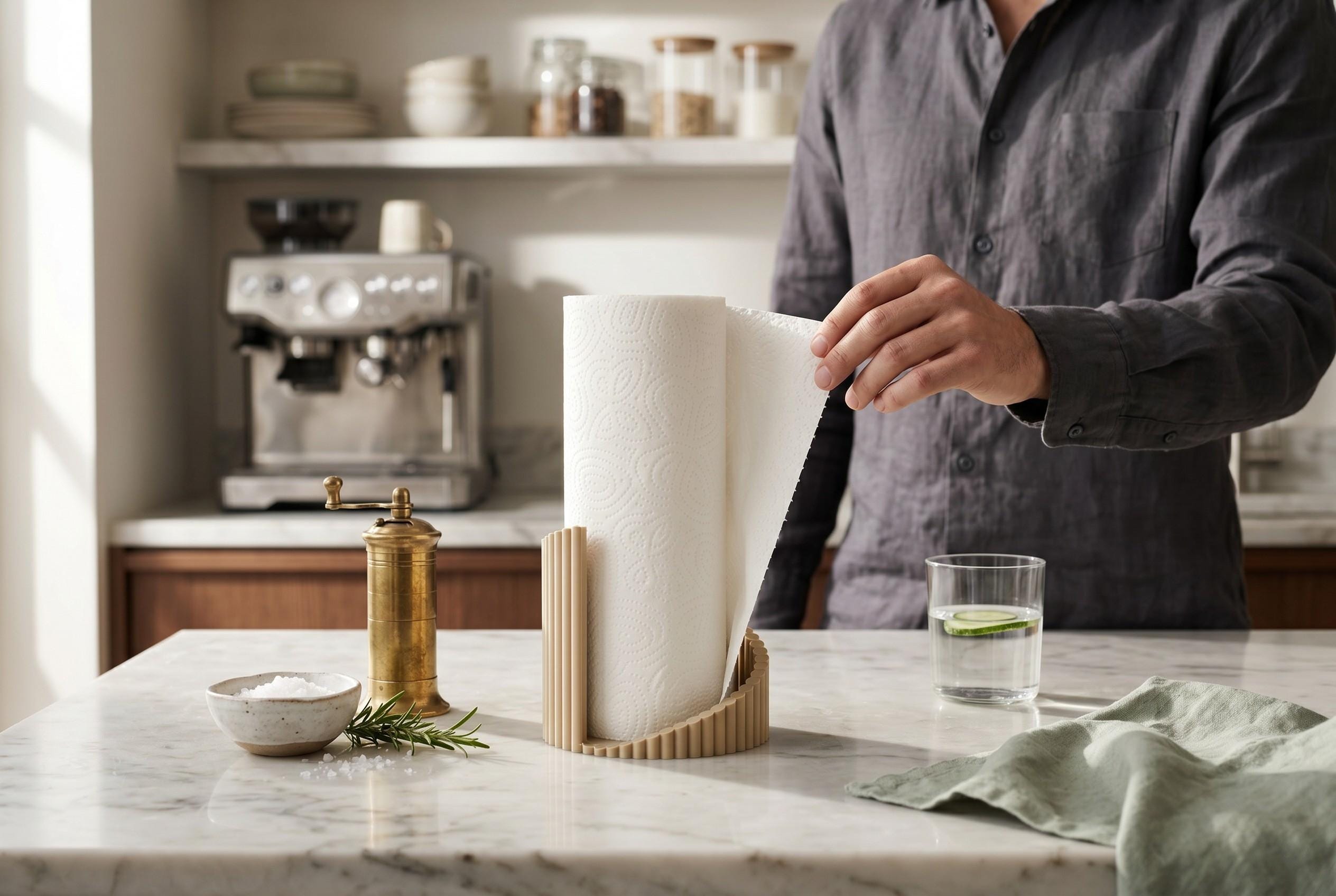 Modern Ribbed Paper Towel Holder - Minimalist Kitchen Counter 3D Printed Stand, Contemporary Vertical Paper Towel Rack, New Home Gift