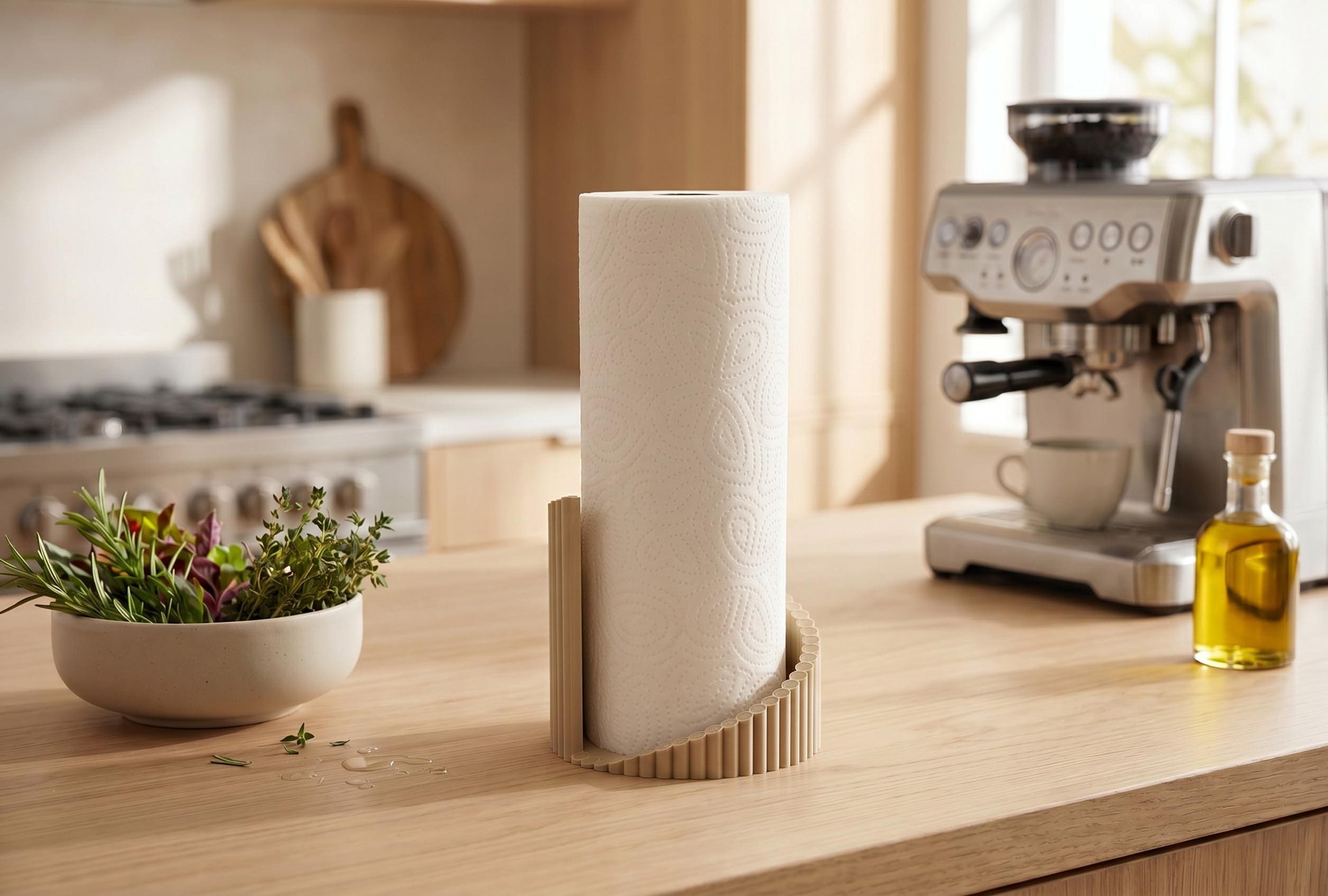 Modern Ribbed Paper Towel Holder - Minimalist Kitchen Counter 3D Printed Stand, Contemporary Vertical Paper Towel Rack, New Home Gift