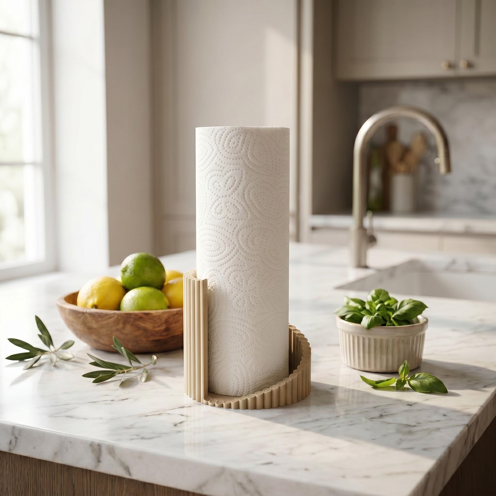 Modern Ribbed Paper Towel Holder - Minimalist Kitchen Counter 3D Printed Stand, Contemporary Vertical Paper Towel Rack, New Home Gift
