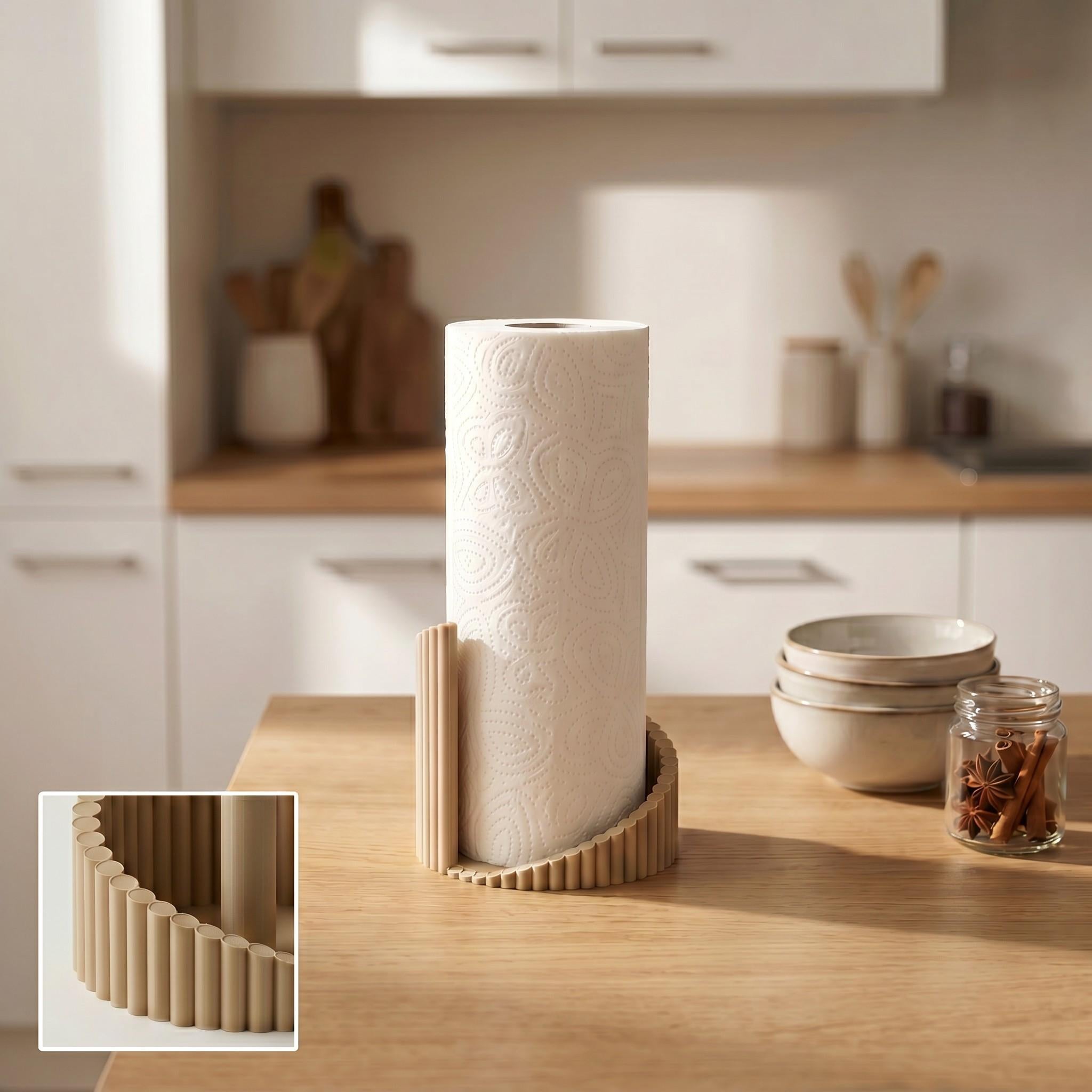 Modern Ribbed Paper Towel Holder - Minimalist Kitchen Counter 3D Printed Stand, Contemporary Vertical Paper Towel Rack, New Home Gift