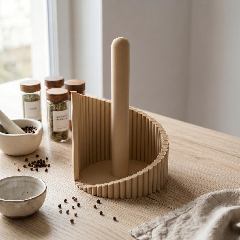Modern Ribbed Paper Towel Holder - Minimalist Kitchen Counter 3D Printed Stand, Contemporary Vertical Paper Towel Rack, New Home Gift